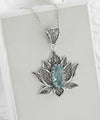 Filigree Art Blue Topaz Gemstone Blossoming Lotus Flower Women Silver Pendant Necklace