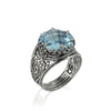 925 Sterling Silver Filigree Art Blue Topaz Gemstone Cocktail Women Ring