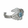 Blue Topaz Gemstone 925 Sterling Silver Artisan Crafted Filigree Art Double Swan Design Cuff Bracelet