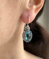Filigree Art Blue Topaz Gemstone Heart Detailed Women Silver Oval Drop Earrings