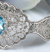 925 Sterling Silver Filigree Art Blue Topaz Gemstone Lace Cuff Bracelet