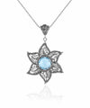 Filigree Art Blue Topaz Gemstone Star Design Women Silver Pendant Necklace
