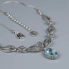 925 Sterling Silver Filigree Art Blue Topaz Gemstone Paisley Design Necklace 