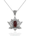 Filigree Art Carnelian Gemstone Blossoming Lotus Flower Women Silver Pendant Necklace