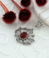 Filigree Art Carnelian Gemstone Lotus Flower Women Silver Pendant Necklace