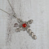 925 Sterling Silver Filigree Art Carnelian Gemstone Cross Design Pendant Necklace