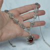 925 Sterling Silver Filigree Art Carnelian Gemstone Flower Choker Necklace