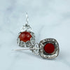 925 Sterling Silver Filigree Art Red Agate Gemstone Lace Design Drop Earrings