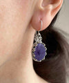 Filigree Art Charoite Gemstone Crown Figured Women Silver Oval Drop Earrings