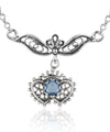925 Sterling Silver Filigree Art Citrine / Blue Quartz Heart to Heart Choker Necklace