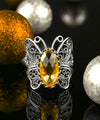 Filigree Art Citrine Gemstone Butterfly Design Women Silver Cocktail Ring