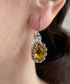 Filigree Art Citrine Gemstone Crown Figured Women Silver Oval Drop Earrings