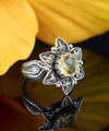 Filigree Art Citrine Gemstone Daisy Flower Women Silver Cocktail Ring