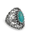 Filigree Art Copper Turquoise Gemstone Lace Detailed Women Silver Statement Ring