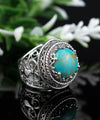 Sterling Silver Filigree Art Copper Turquoise Gemstone Women Bold Ring
