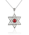 Filigree Art Coral Gemstone Star of David Women Silver Pendant Necklace