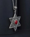 Filigree Art Coral Gemstone Star of David Women Silver Pendant Necklace