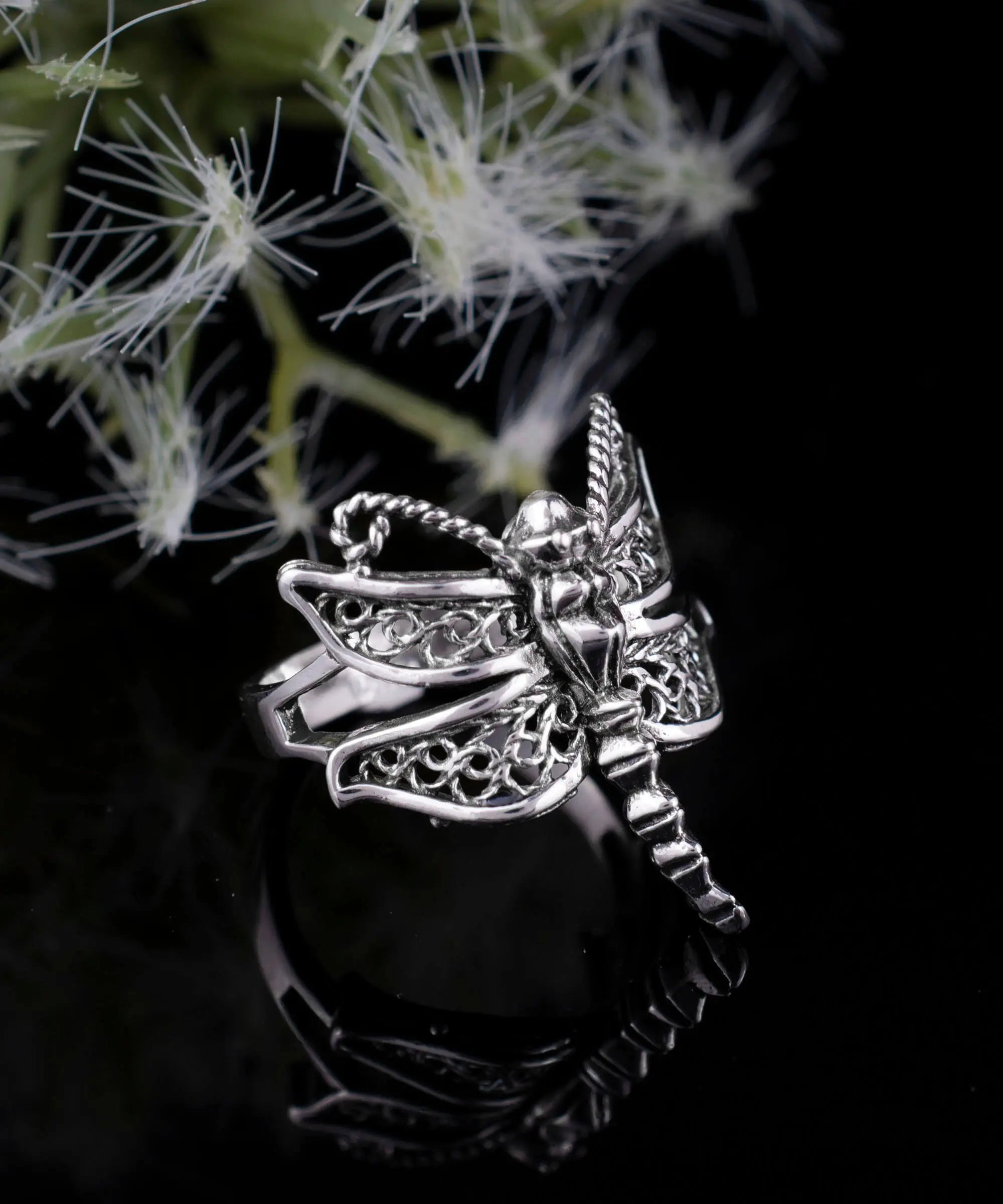 Filigree Art Dragonfly Design Woman Silver Cocktail Ring– Filigranist ...