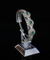 Filigree Art Emerald Gemstone Women Silver Link Bracelet