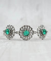 Filigree Art Emerald Gemstone Women Silver Link Bracelet