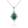 Filigree Art Emerald Gemstone Women Silver Oval Pendant Necklace - Filigranist Jewelry
