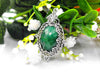 Filigree Art Emerald Gemstone Women Silver Oval Pendant Necklace - Filigranist Jewelry