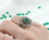 Filigree Art Emerald Gemstone Women Silver Statement Ring