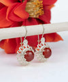 Filigree Art Flower Design Carnelian Gemstone Women Silver Drop Earrings