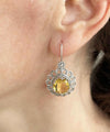 Filigree Art Flower Design Citrine Gemstone Women Silver Drop Earrings