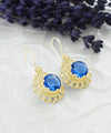Filigree Art Flower Design Gold Plated Silver Blue Quartz Gemstone Women Drop Earrings