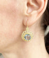 Filigree Art Flower Design Gold Plated Silver Blue Topaz Gemstone Women Drop Earrings