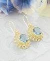 Filigree Art Flower Design Gold Plated Silver Blue Topaz Gemstone Women Drop Earrings