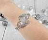 Filigree Art Gray Moonstone Gemstone Double Swan Figured Women Silver Cuff Bracelet