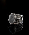 Sterling Silver Filigree Art Gray Moonstone Gemstone Tulip Detailed Women Cocktail Ring