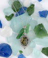 Filigree Art Green Abalone Gemstone Women Silver Oval Pendant Necklace