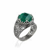 Filigree Art Green Agate Gemstone Crown Design Women Silver Cocktail Ring
