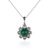 925 Sterling Silver Filigree Art Green Agate Gemstone Floral Pendant Necklace