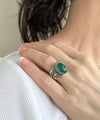 Sterling Silver Filigree Art Green Agate Gemstone Tulip Detailed Women Cocktail Ring