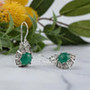925 Sterling Silver Filigree Art Green Agate Gemstone Lace Design Drop Earrings