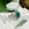925 Sterling Silver Filigree Art Moss Agate Gemstone Bold Dome Ring