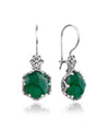 Filigree Art Green Agate Gemstone Women Sterling Silver Drop Earrings