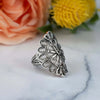 925 Sterling Silver Filigree Art Lace Detailed Long Statement Ring