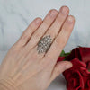 925 Sterling Silver Filigree Art Lace Embroidery Long Statement Ring