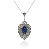 925 Sterling Silver Filigree Art Lapis Lazuli Gemstone Oval Floral Pendant Necklace