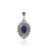 925 Sterling Silver Filigree Art Lapis Lazuli Gemstone Oval Floral Pendant Necklace