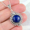 Filigree Art Lapis Lazuli Gemstone Women Silver Boho Pendant Necklace - Filigranist Jewelry
