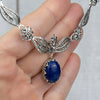 925 Sterling Silver Filigree Art Lapis Lazuli Gemstone Paisley Design Necklace