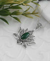Filigree Art Malachite Gemstone Blossoming Lotus Flower Women Silver Pendant Necklace