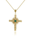 Filigree Art Malachite Gemstone Women Gold Plated Silver Cross Pendant Necklace