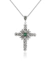 Filigree Art Malachite Gemstone Women Silver Cross Pendant Necklace